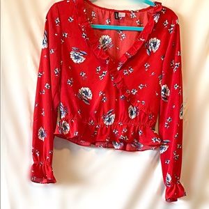 H&M Divided Red White & Blue Floral Blouse